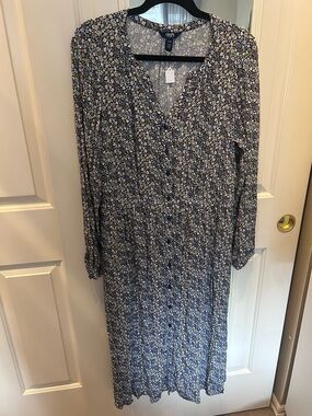 Chaps Navy Blue Floral Maxi Dress